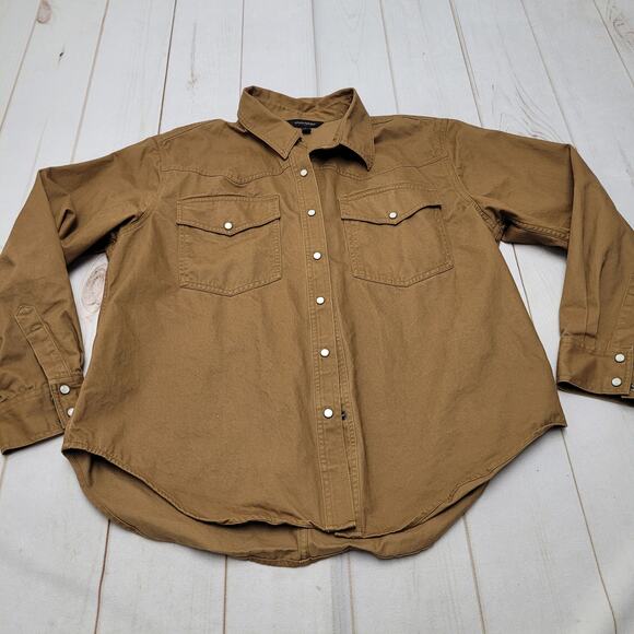 Banana Republic factory western pearl snap tan brown shirt shacket LS - Picture 1 of 6